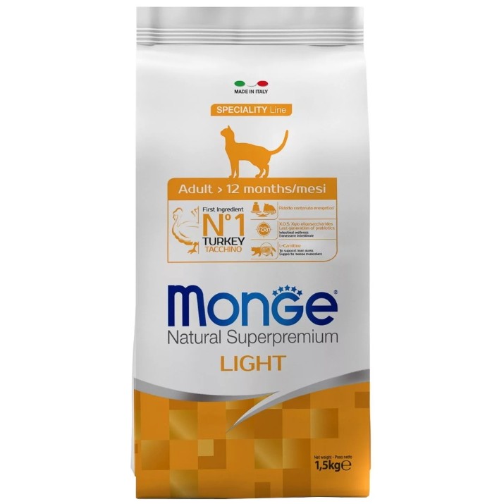 Hrană uscată pentru pisici Monge Adult Light Turkey 1.5kg
