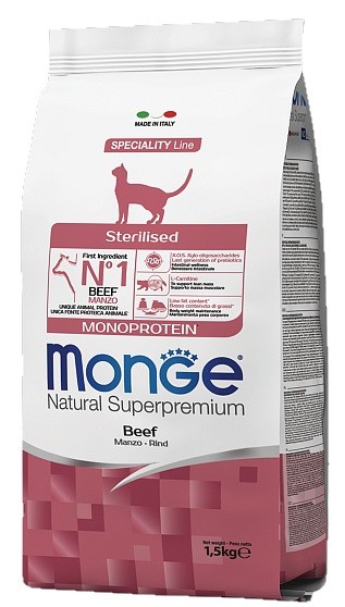 Hrană uscată pentru pisici Monge Adult Sterilised Beef 1.5kg