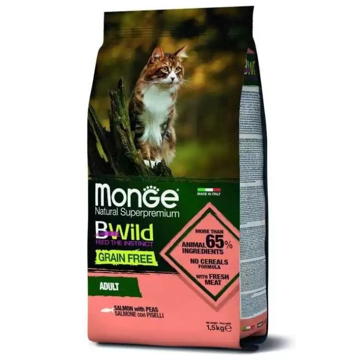 Сухой корм для кошек Monge BWild Adult Salmon/Peas 1.5kg