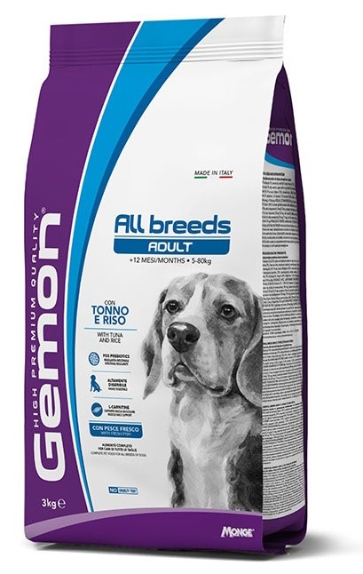 Hrană uscată pentru câini Monge Gemon All Breeds Medium Adult Tuna & Rice 3kg