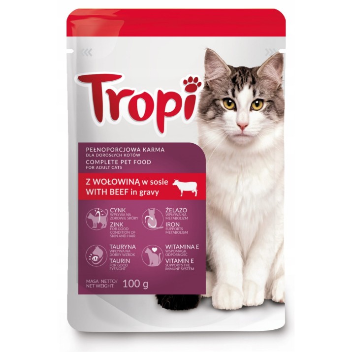 Hrană umedă pentru pisici Tropi Beef in Gravy 0.1kg 5pcs