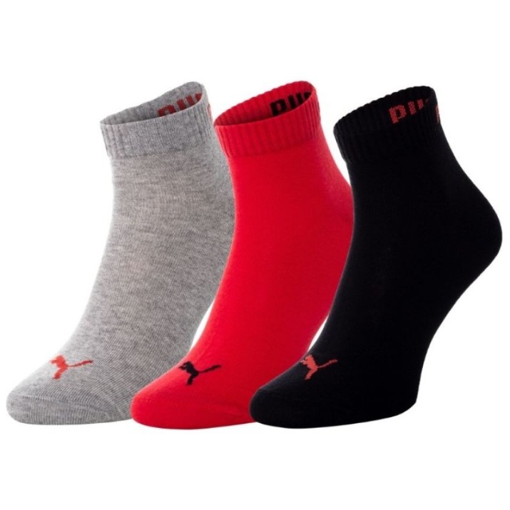 Детские носки Puma Unisex Quarter Plain 3P Black/Red, s.35-38