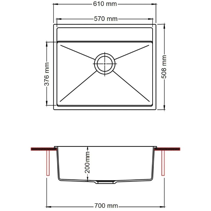 Chiuvetă de bucătărie Fabiano Quadro 61x51 Anthracite