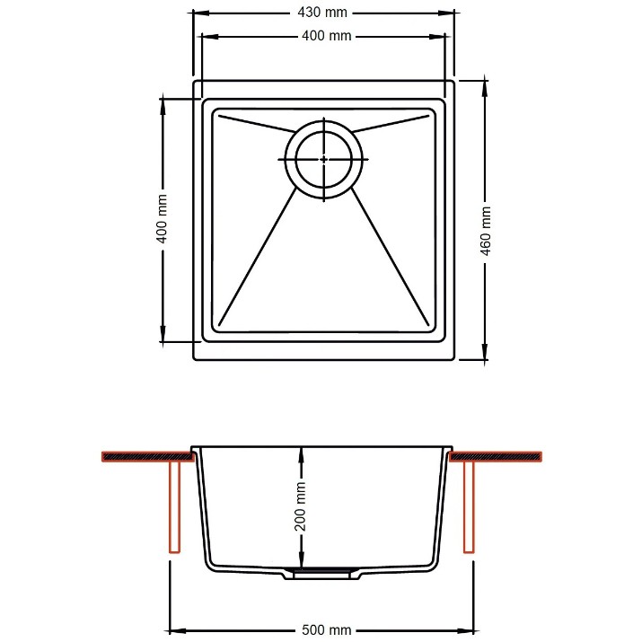 Chiuvetă de bucătărie Fabiano Navio 43x46 Titanium