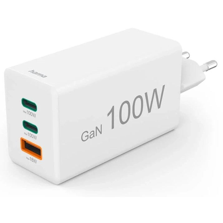 Зарядное устройство Hama Quick Charge 3.0, GaN 100W White (201997)