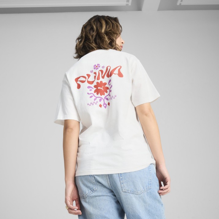 Tricou de dame Puma Wardrobe Ess Floral Pack Relaxed Graphic Tee Puma White, s.XL