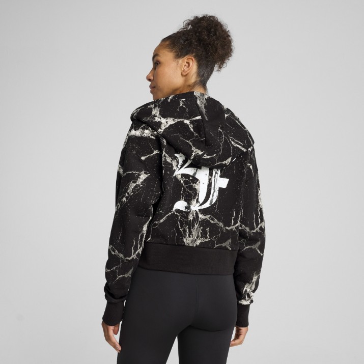 Hanorac damă Puma Hoops X Lafrance Written In Chrome Crop Hoodie Puma Black/White Aop, s.L