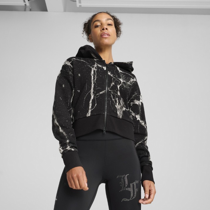 Hanorac damă Puma Hoops X Lafrance Written In Chrome Crop Hoodie Puma Black/White Aop, s.S