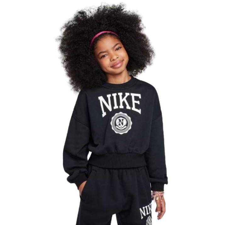 Hanorac pentru copii Nike Sportswear Club French Terry Crew-Neck Black/White, s.XL