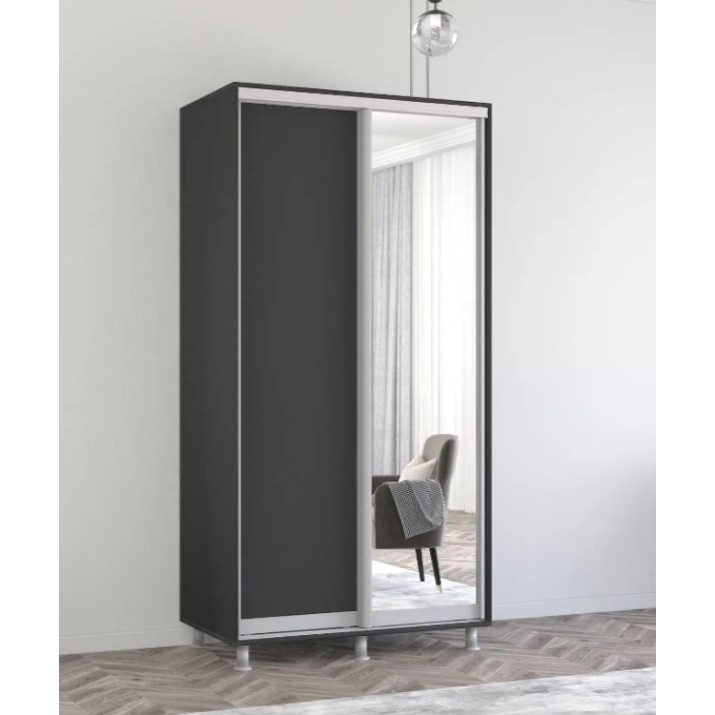 Dulap cu uşi glisante Mobildor-Lux Aron Chipboard/Mirror 100x230 Anthracite (aron776)