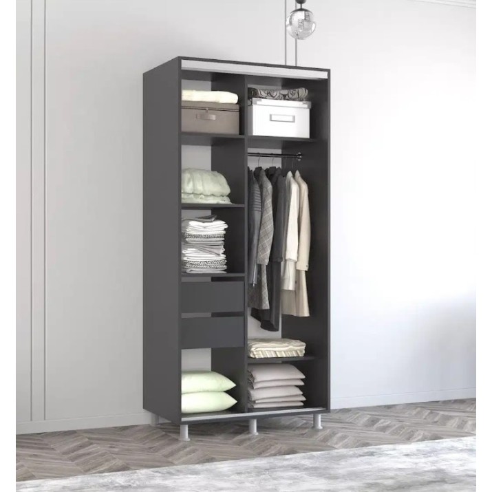 Dulap cu uşi glisante Mobildor-Lux Aron Chipboard/Mirror 100x240 Anthracite (aron777)