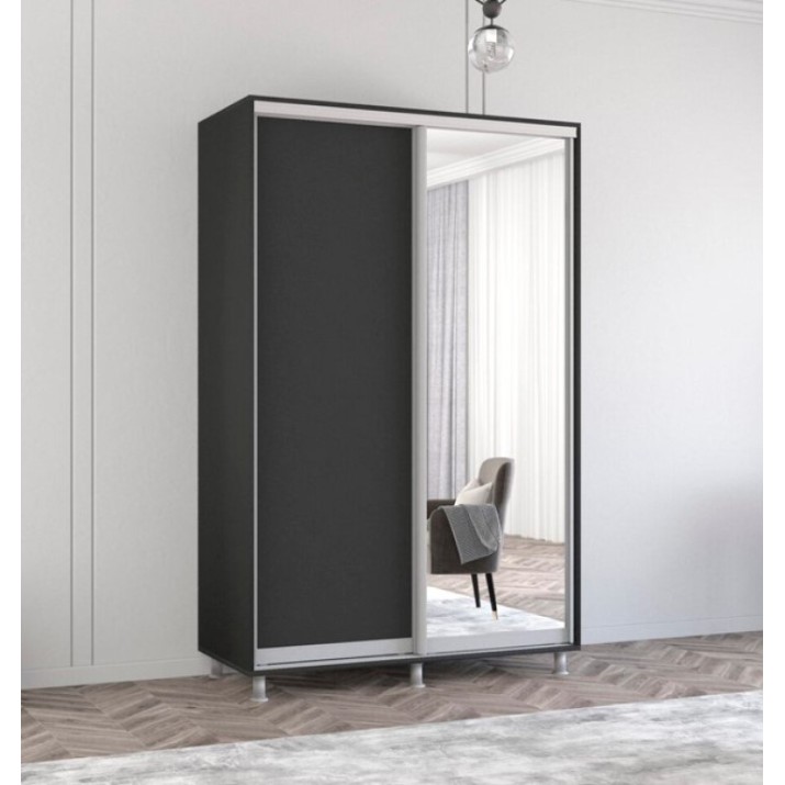 Dulap cu uşi glisante Mobildor-Lux Aron Chipboard/Mirror 140x220 Anthracite (aron2308)