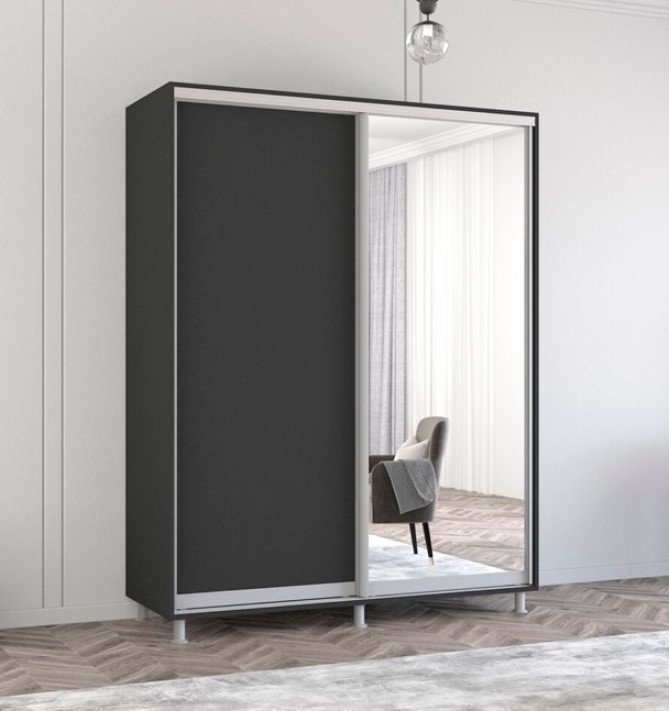 Dulap cu uşi glisante Mobildor-Lux Aron Chipboard/Mirror 160x220 Anthracite (aron2356)