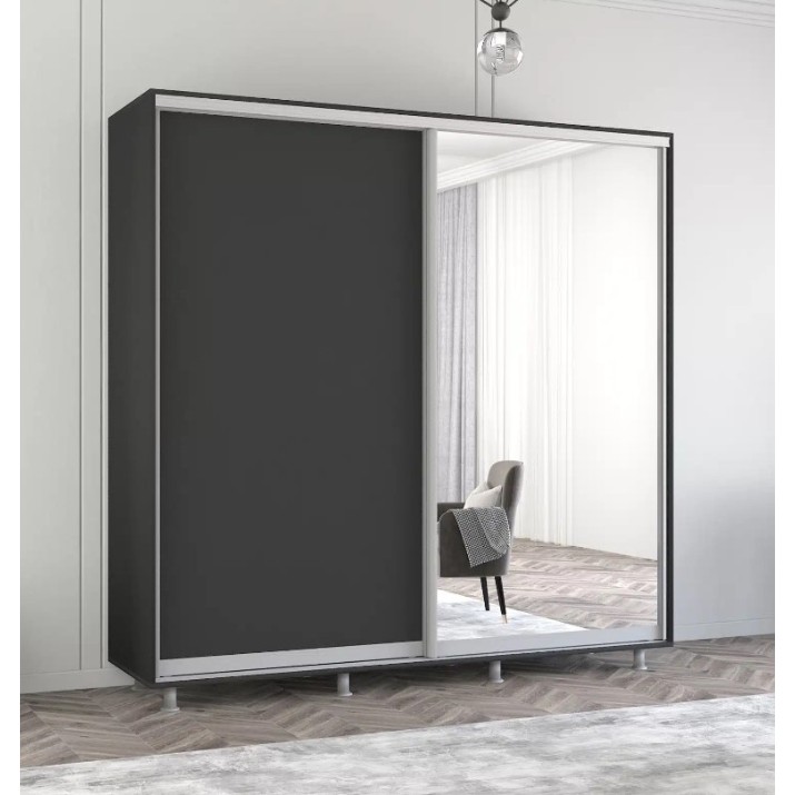Dulap cu uşi glisante Mobildor-Lux Aron Chipboard/Mirror 230x230 Anthracite (aron2261)