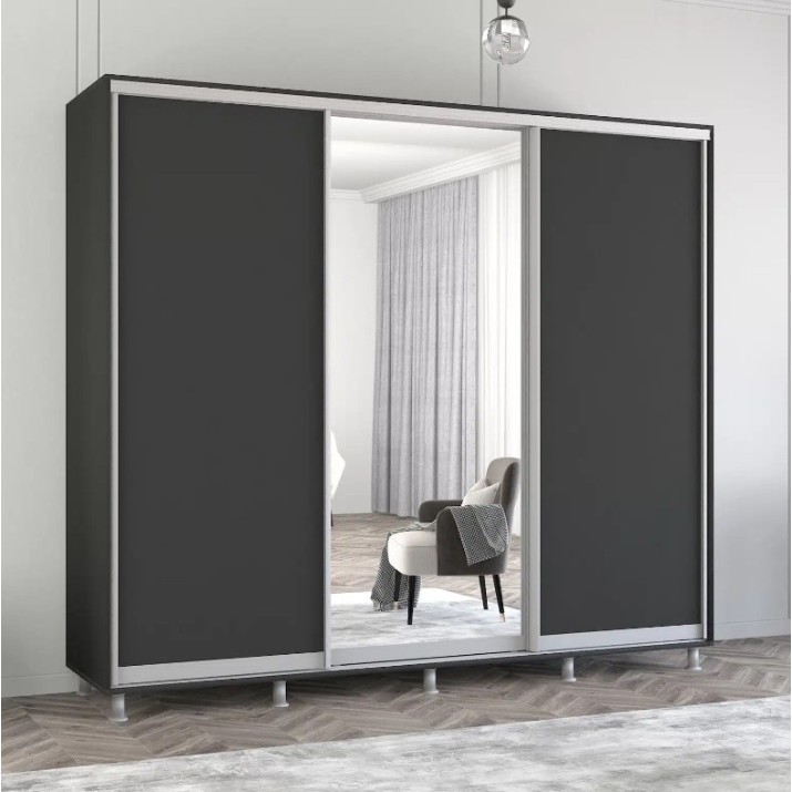 Dulap cu uşi glisante Mobildor-Lux Aron Chipboard/Mirror 240x220 Anthracite (aron2276)