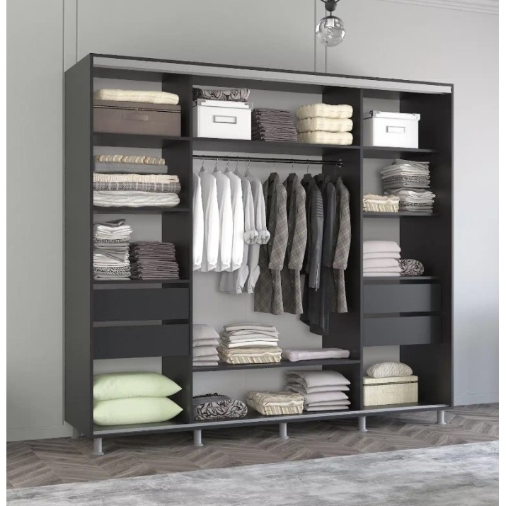 Dulap cu uşi glisante Mobildor-Lux Aron Chipboard/Mirror 250x230 Anthracite (aron3859)