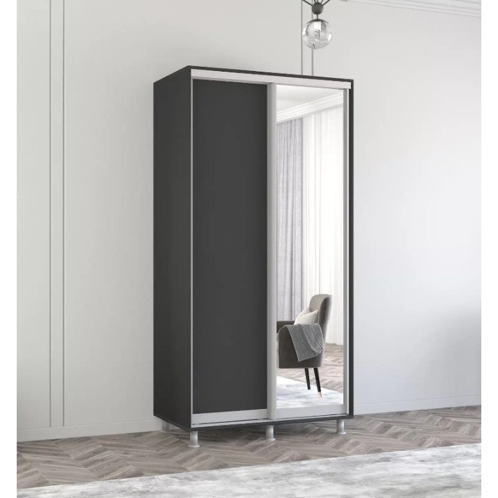 Dulap cu uşi glisante Mobildor-Lux Aron-P Chipboard/Mirror 100x210 Anthracite (00010693)