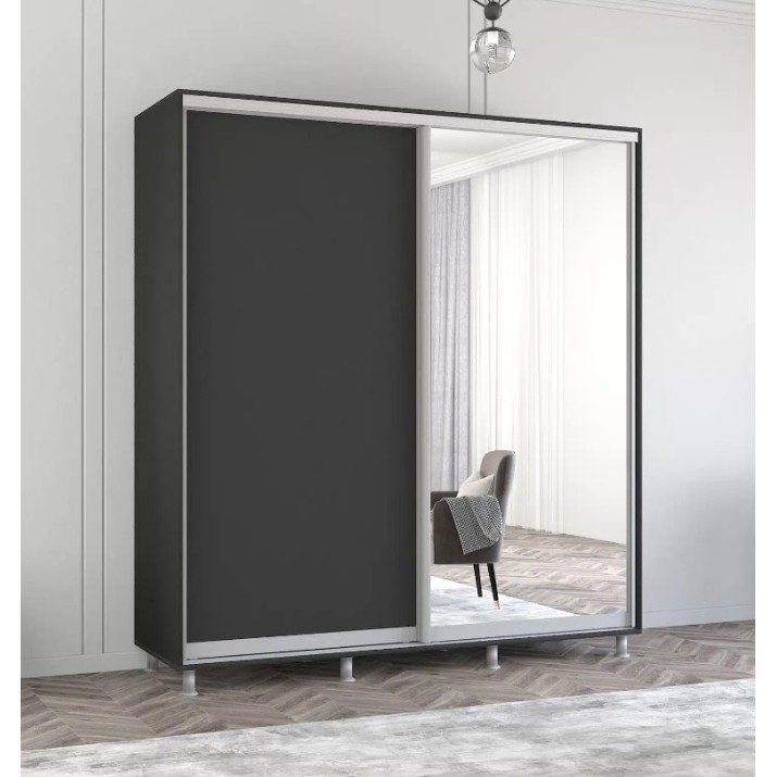 Dulap cu uşi glisante Mobildor-Lux Aron-P Chipboard/Mirror 200x210 Anthracite (00010631)