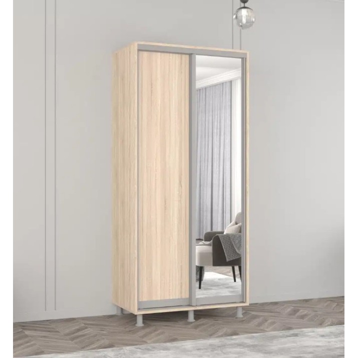 Dulap cu uşi glisante Mobildor-Lux Aron-P Chipboard/Mirror 100x210 Oak Sonoma (00010738)