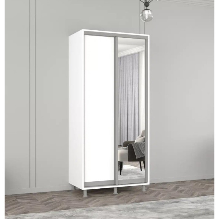 Dulap cu uşi glisante Mobildor-Lux Aron-P Chipboard/Mirror 110x220 White (00010658)