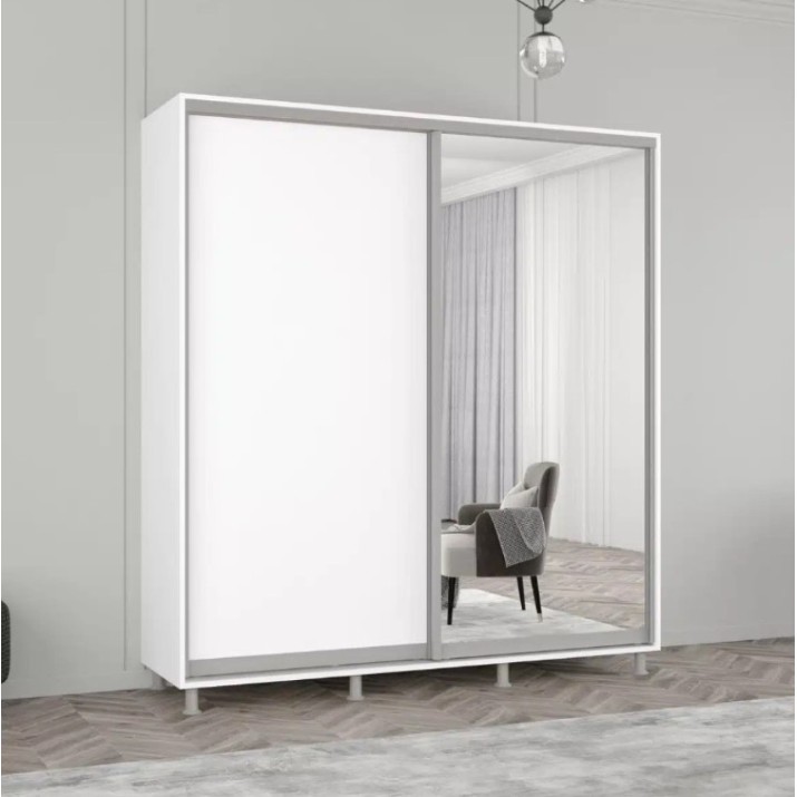 Dulap cu uşi glisante Mobildor-Lux Aron-P Chipboard/Mirror 200x210 White (00010611)