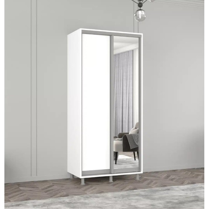 Dulap cu uşi glisante Mobildor-Lux Aron-S Chipboard/Mirror 100x240 White (00013745)