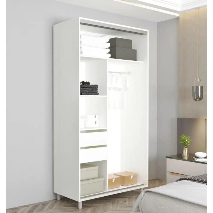 Dulap cu uşi glisante Mobildor-Lux Aron-S Chipboard/Mirror 120x220 White (00013729)