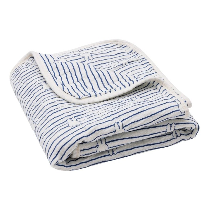 Plapumă pentru bebeluși Jollein Muslin Miffy Stripe Navy 75x100 (521-511-68008)