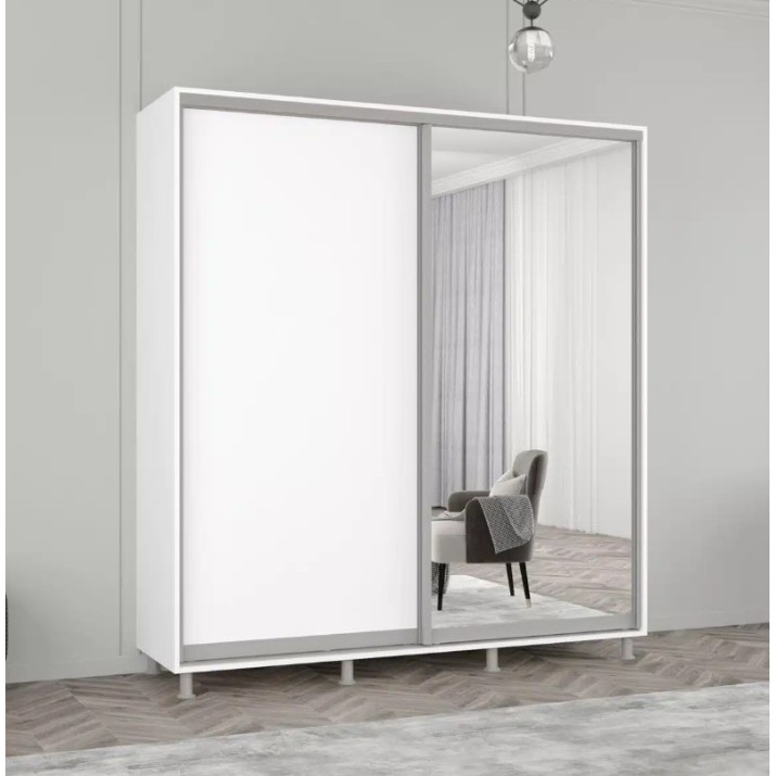 Dulap cu uşi glisante Mobildor-Lux Aron Chipboard/Mirror 200x210 White (aron1800)