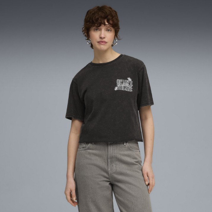 Tricou de dame Puma Graphic Paradise Mindset Washed Relaxed Tee Puma Black, s.XS