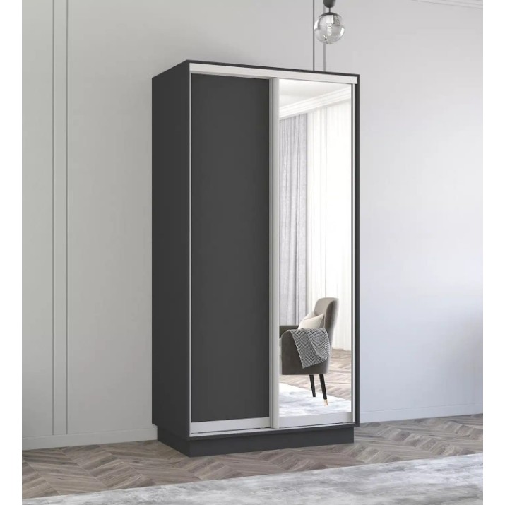 Dulap cu uşi glisante Mobildor-Lux Fox Chipboard/Mirror 110x200 Anthracite (fox6279)