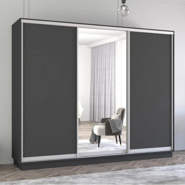 Dulap cu uşi glisante Mobildor-Lux Fox Chipboard/Mirror 300x220 Anthracite (fox7557)
