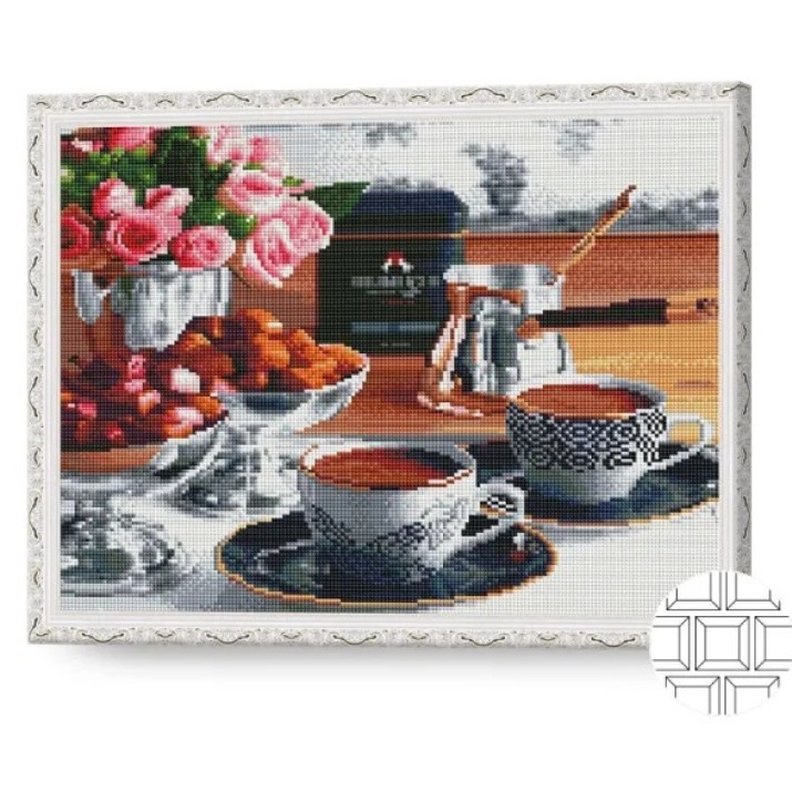 Pictura cu diamante după numere Art Gallery Premium Утренний кофе 40x50cm (QB201916)