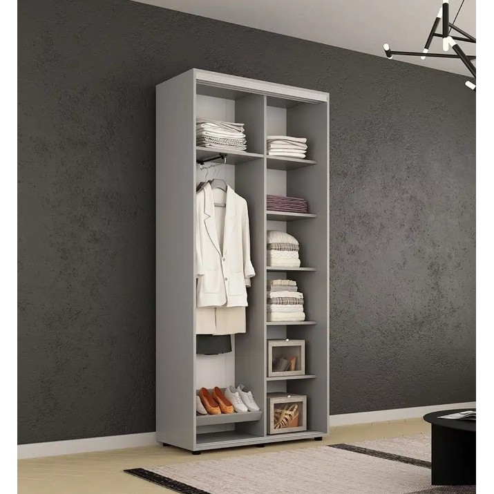 Dulap cu uşi glisante Mobildor-Lux Compact Chipboard/Mirror 110x220 Grey (compact9321)