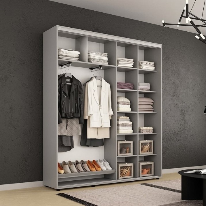 Dulap cu uşi glisante Mobildor-Lux Compact Chipboard/Mirror 200x220 Grey (00013686)