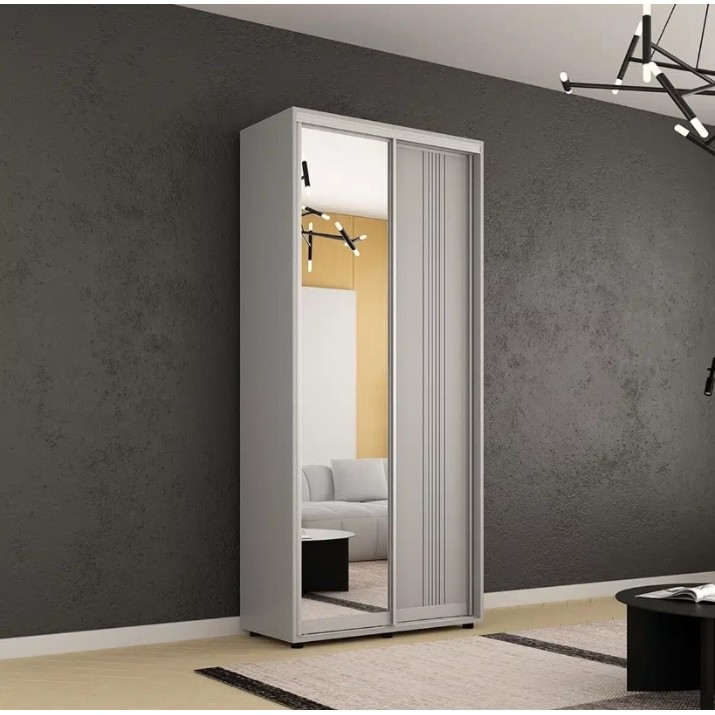 Dulap cu uşi glisante Mobildor-Lux Compact Lines/Mirror 100x200 Grey (00012921)