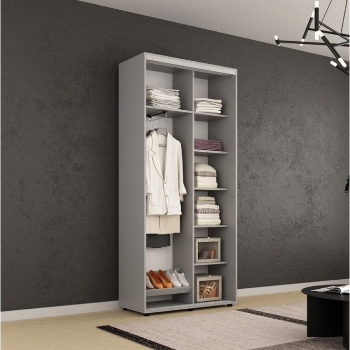Dulap cu uşi glisante Mobildor-Lux Compact Meander/Mirror 100x210 Grey (00012902)