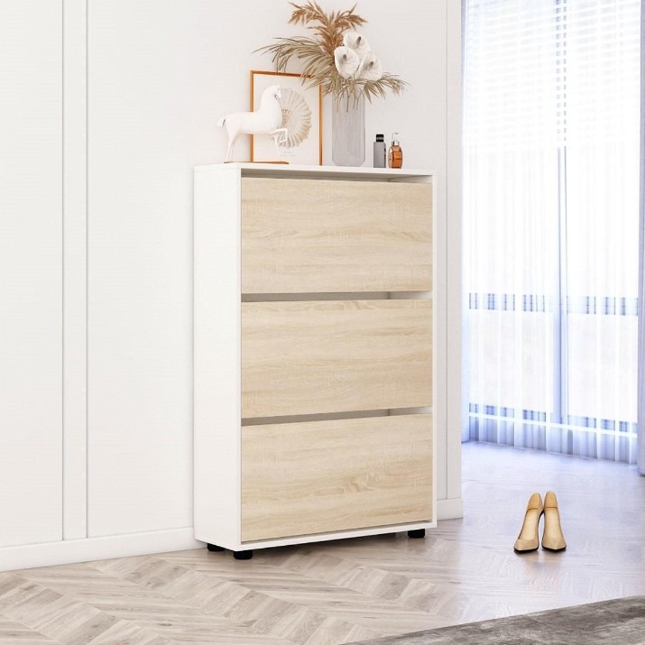 Rafturi pentru pantofi Mobildor-Lux Leo 90x27x125 White/Oak Sonoma (00013513)