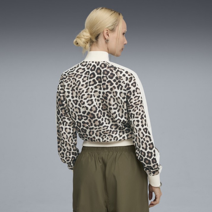 Jachetă damă Puma T7 Leo Luxe Aop Short Track Jacket Alpine Snow/Ice Coffee, s.XL