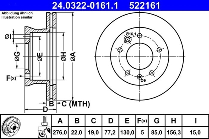 Disc de frână ATE 24.0322-0161.1 1pcs
