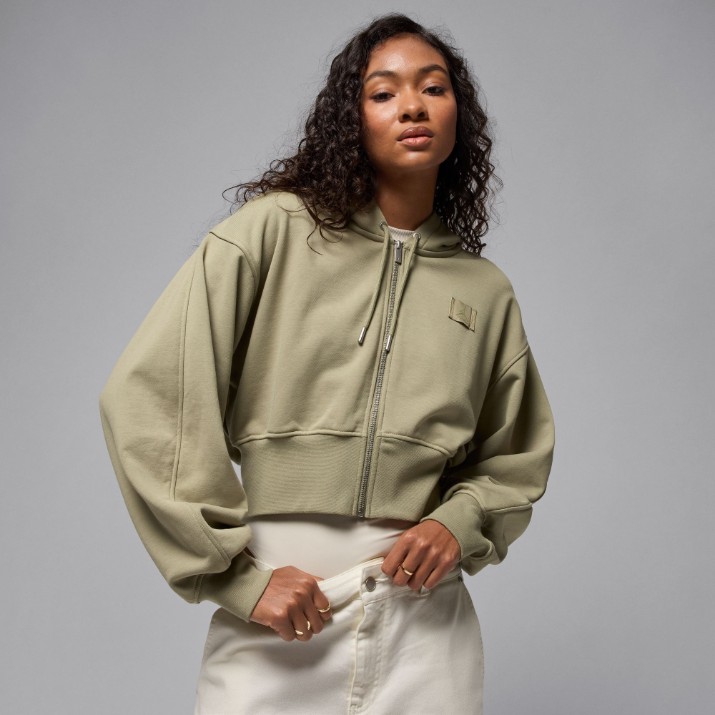 Hanorac damă Nike W Jordan Flt Flc Ft Fz Mod Crop Medium Khaki/Thermal Green, s.XL
