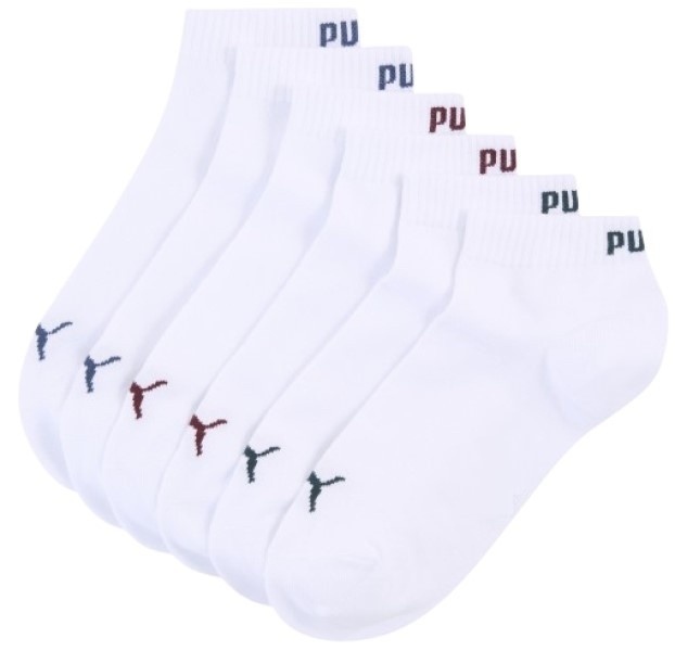 Детские носки Puma Unisex Quarter Plain 3P White/Various Logo Colors, s.35-38