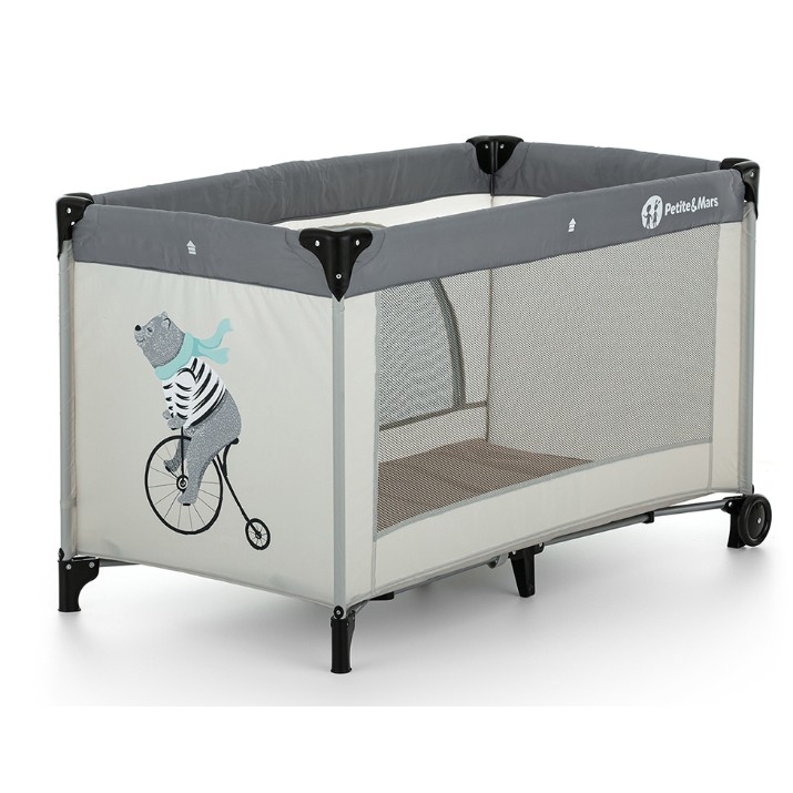 Pătuț pliabil Petite&Mars Nyja Teddy Biker Grey​ (923462)