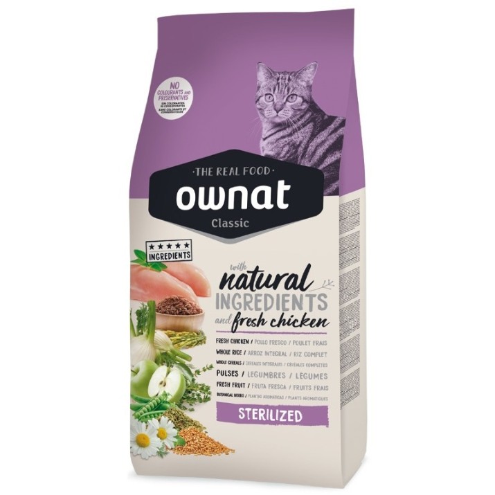 Hrană uscată pentru pisici Ownat Classic Sterilized Chicken 15kg