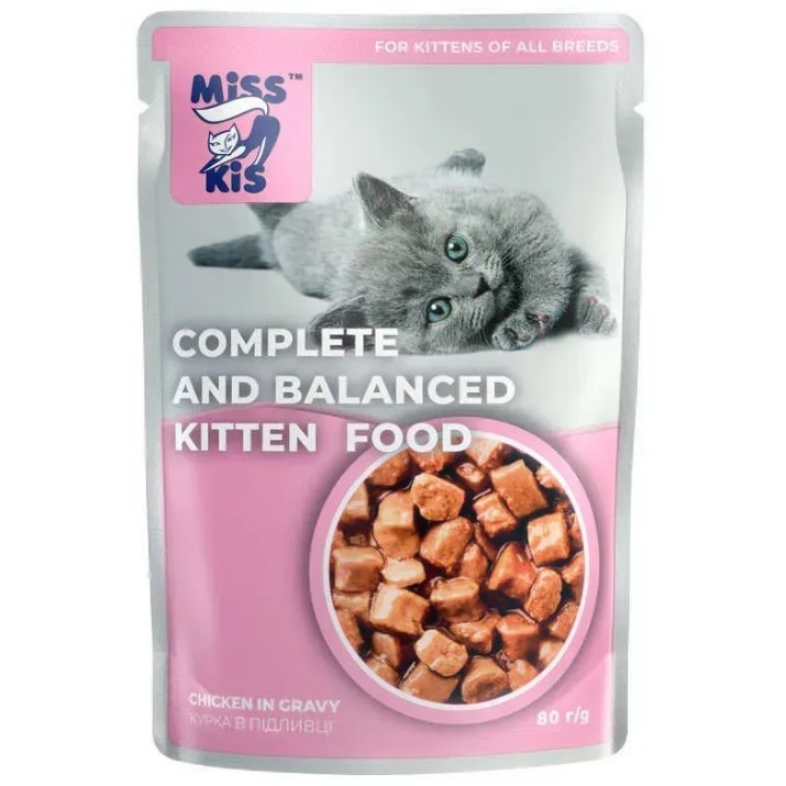 Влажный корм для кошек Miss Kis Kittens Chicken in Gravy 24x80g