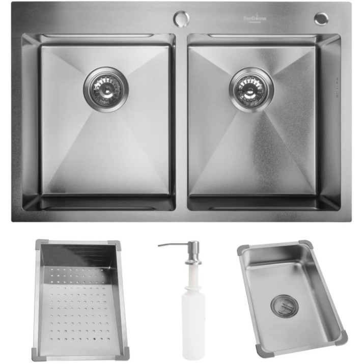 Chiuvetă de bucătărie SanDonna HD7850 Double Chrom Satin