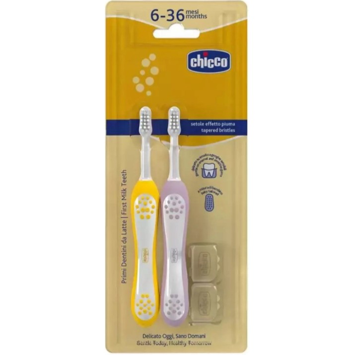 Детская зубная щётка Chicco Milk Teeth 6-36m Liliac/Mustard 2pcs