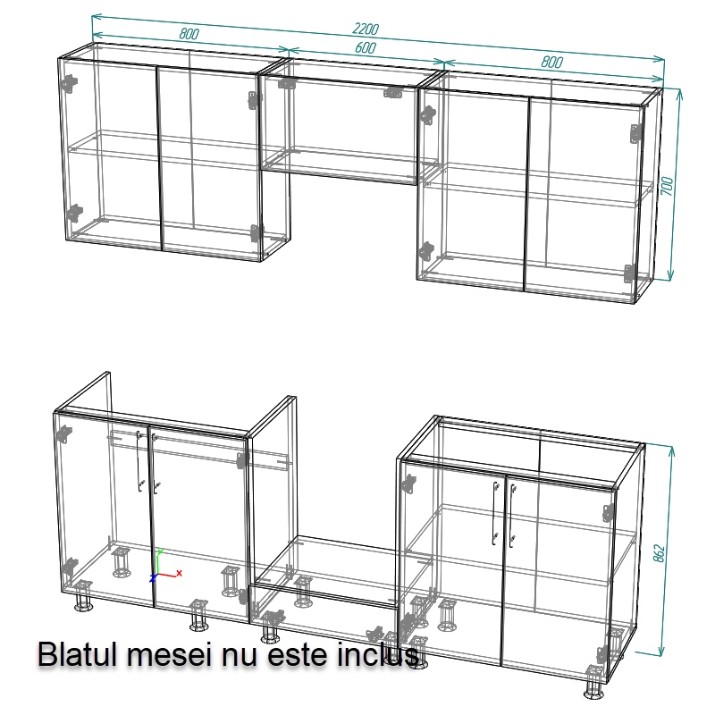 Bucătărie Smartex K3 220 White/Dark Oak (30100)