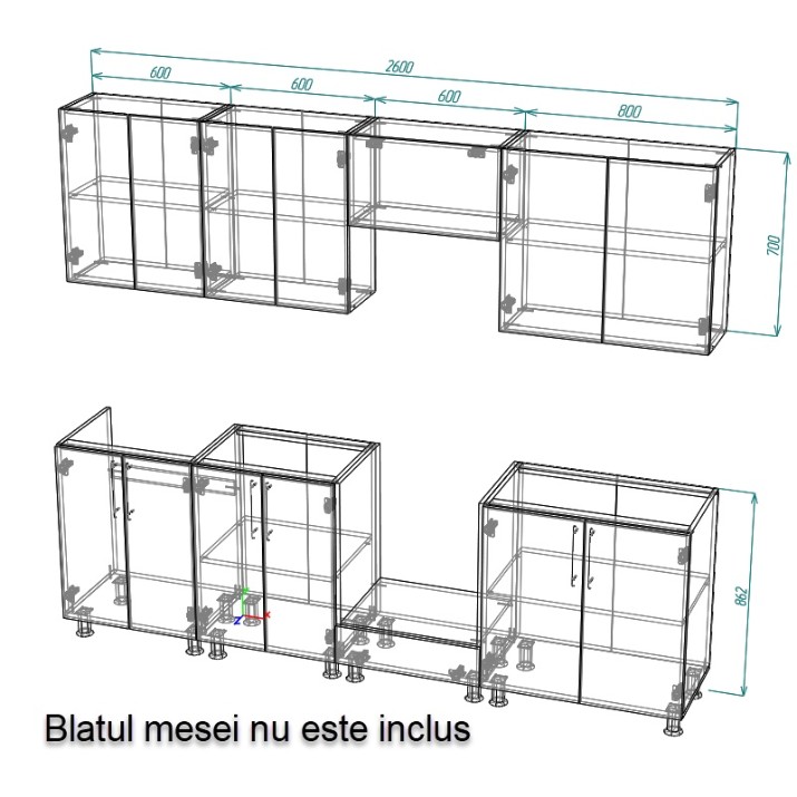Bucătărie Smartex K3 260 White/Dark Oak (30112)