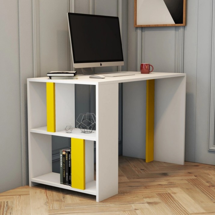 Masa de birou Trendy Lima White/Yellow 120x75x60cm GTR001012
